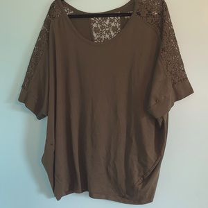 Lane Bryant 26/28 short sleeve green shirt lace insets down sleeves and back